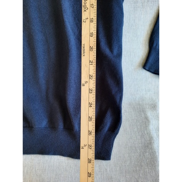 J. Crew Men's Medium V-Neck Stretch Sweater Long Sleeve Navy Blue Cashmere Blend - Picture 4 of 8